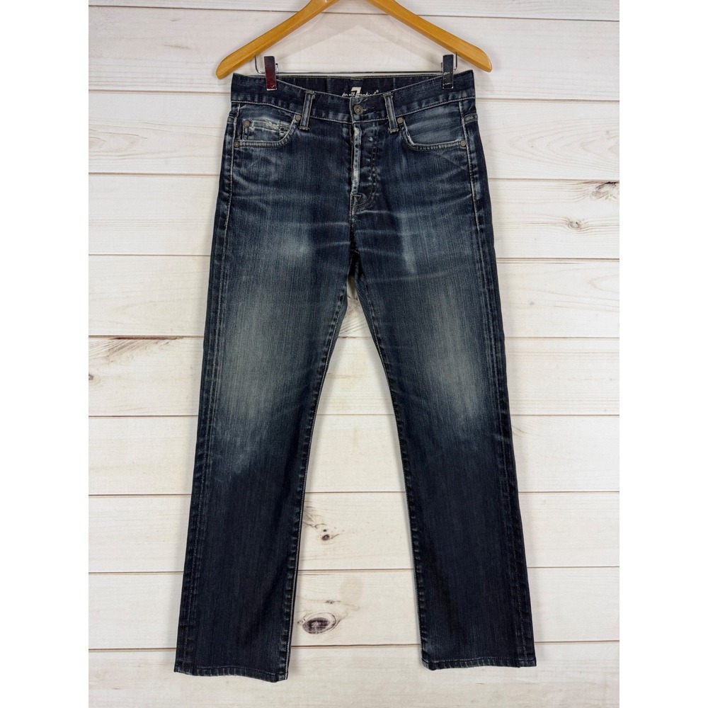 7 For All Mankind Standard Jeans Mens 29 Straight Leg Dark Wash Distressed